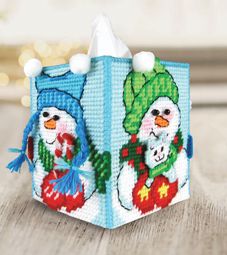 Mary Maxim 5 Snowman Plastic Canvas Tissue Box Kit