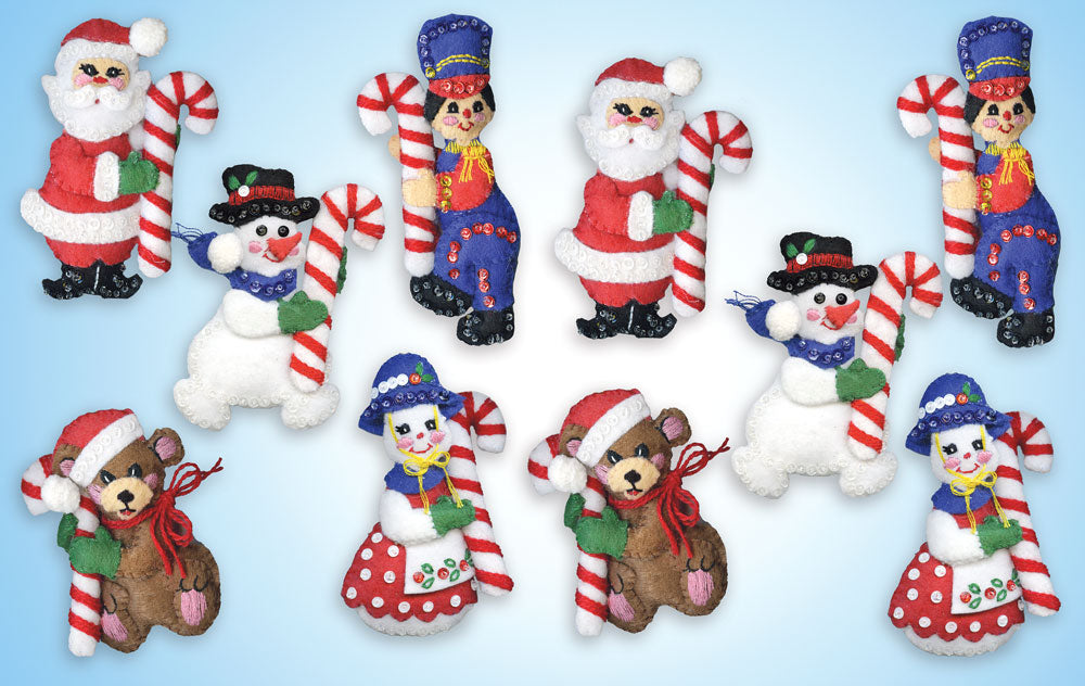 Candy Cane Friends Felt Ornaments