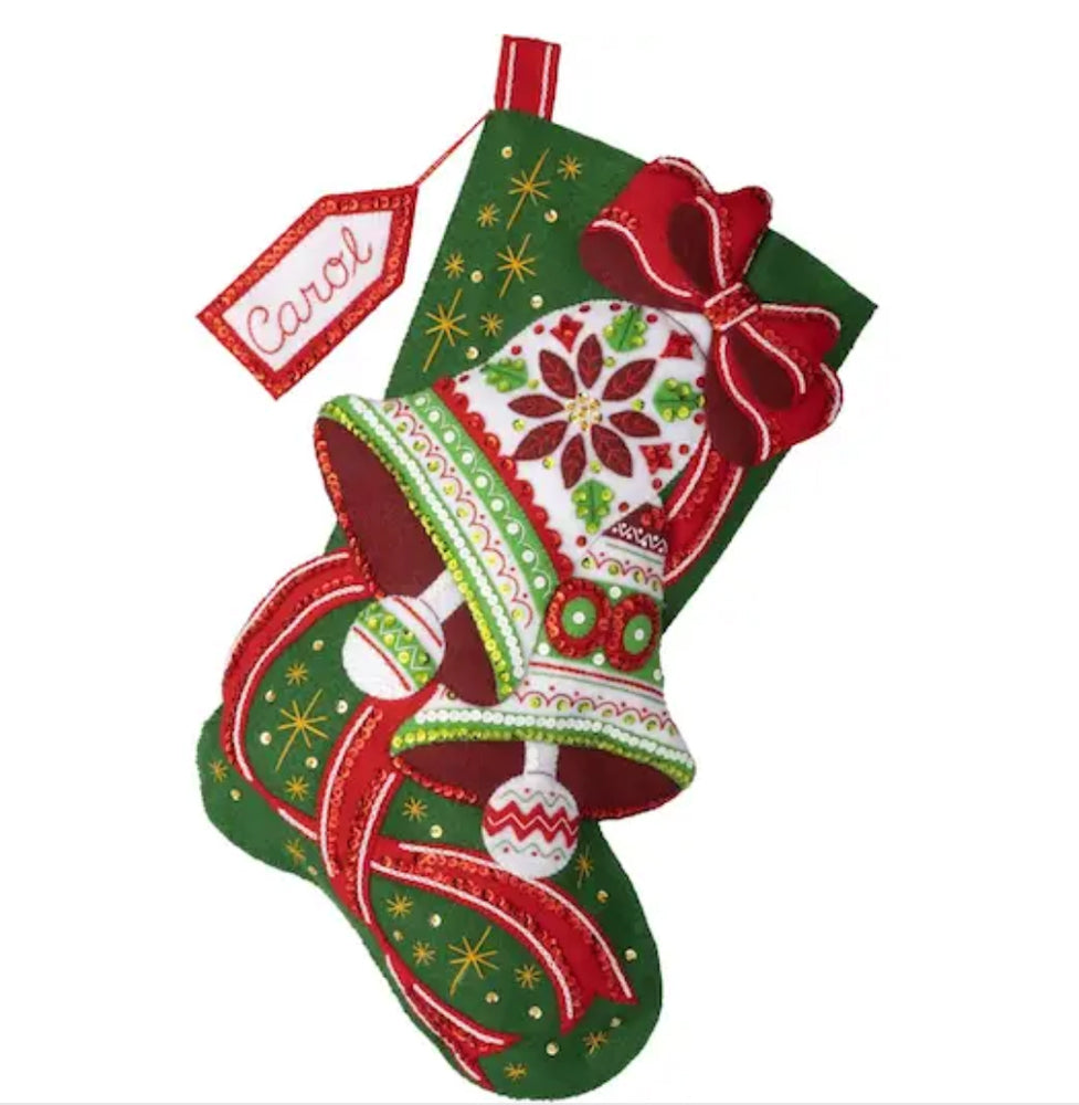 Merry Poinsettia Ribbon and Embroidered Christmas Stocking