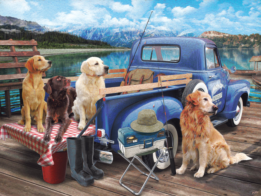 Vermont Christmas Company Dogs Gone Fishing Jigsaw Puzzle 550 Piece