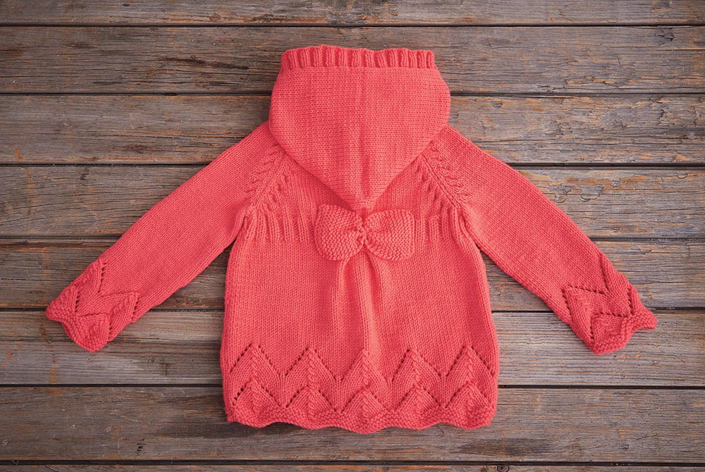 Hooded Cardi with Bow Pattern – Mary Maxim