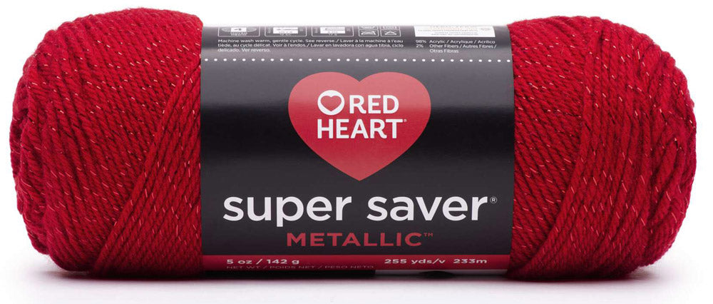 Red Heart Super Saver Metallic 4 Medium Acrylic Yarn, Red 5oz/142g
