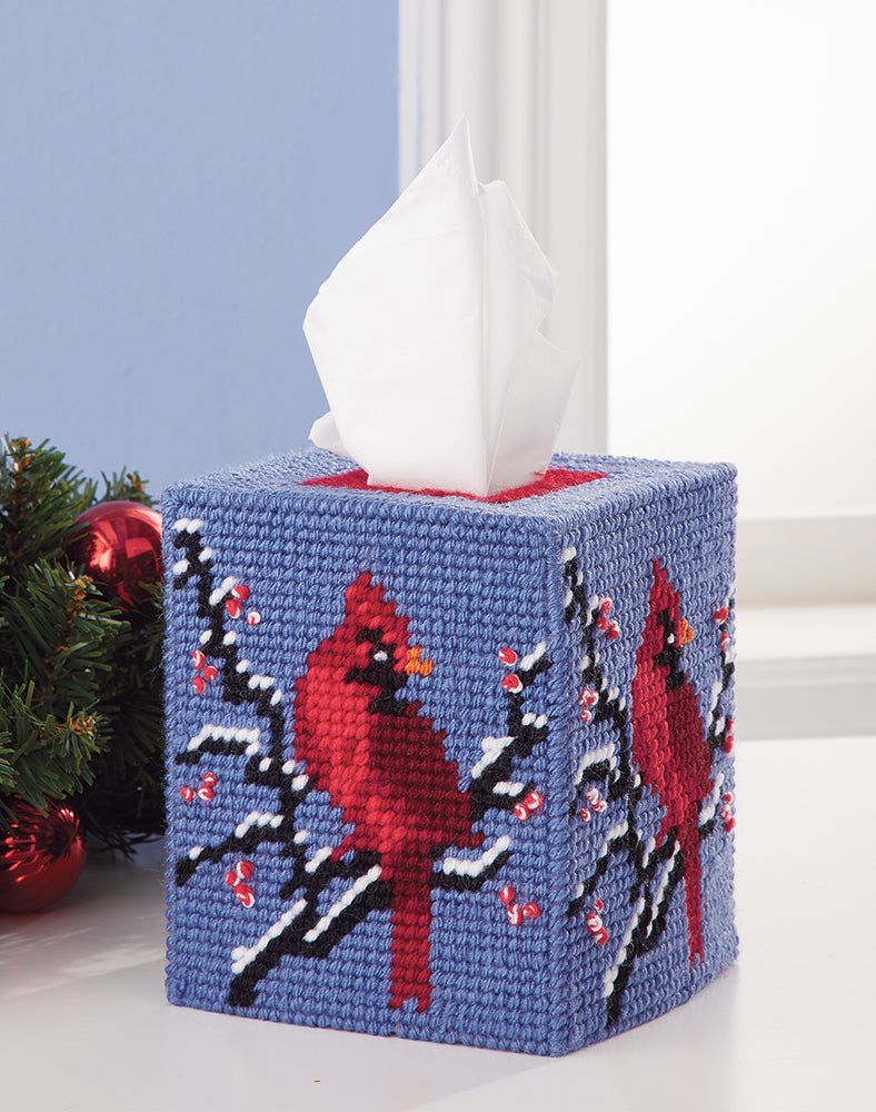 CARDINAL BIRD FEEDER TISSUE BOX COVER PLASTIC CANVAS KIT~ MARY MAXIM  EXCLUSIVE - Chappy's Fiber Arts and Crafts