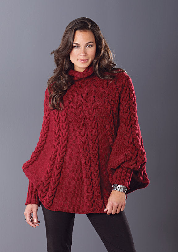 High Neck Cable Knit Poncho