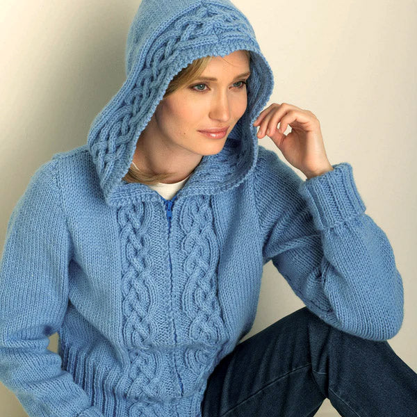 Free Bernat Cosy Cable Hooded Cardigan Knit Pattern