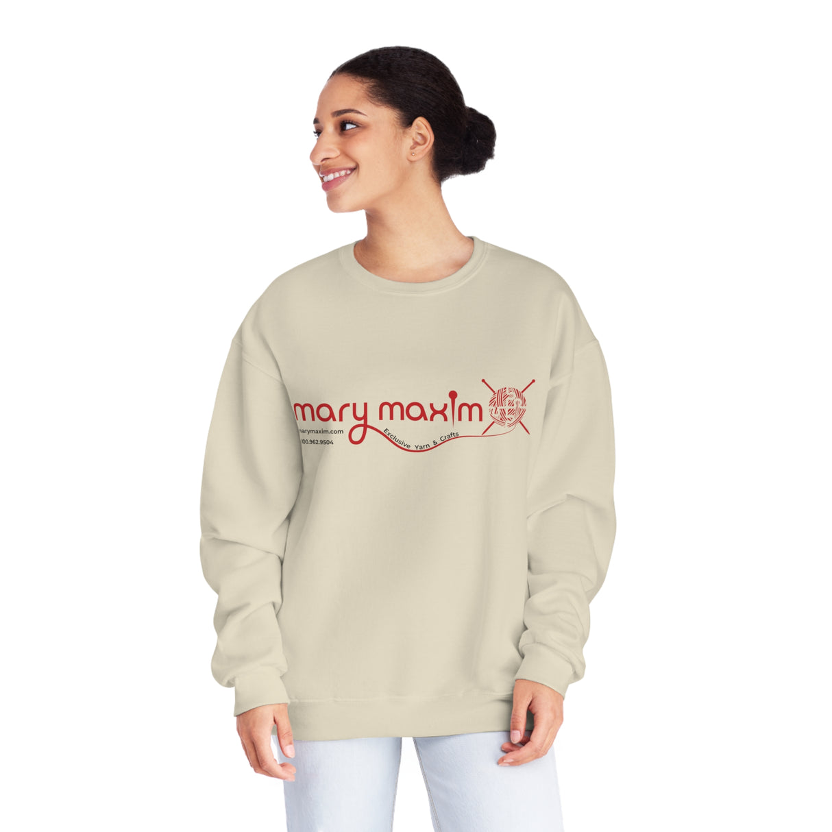 Sudadera con cuello redondo Mary Maxim - Logotipo rojo - Unisex