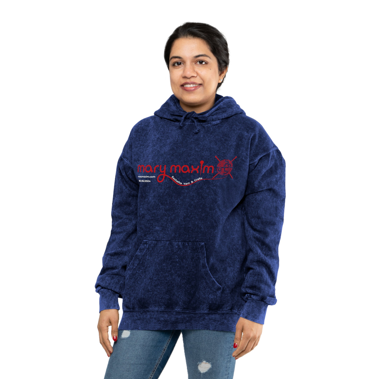 Sudadera con capucha Mary Maxim Mineral Wash - Logotipo rojo - Unisex