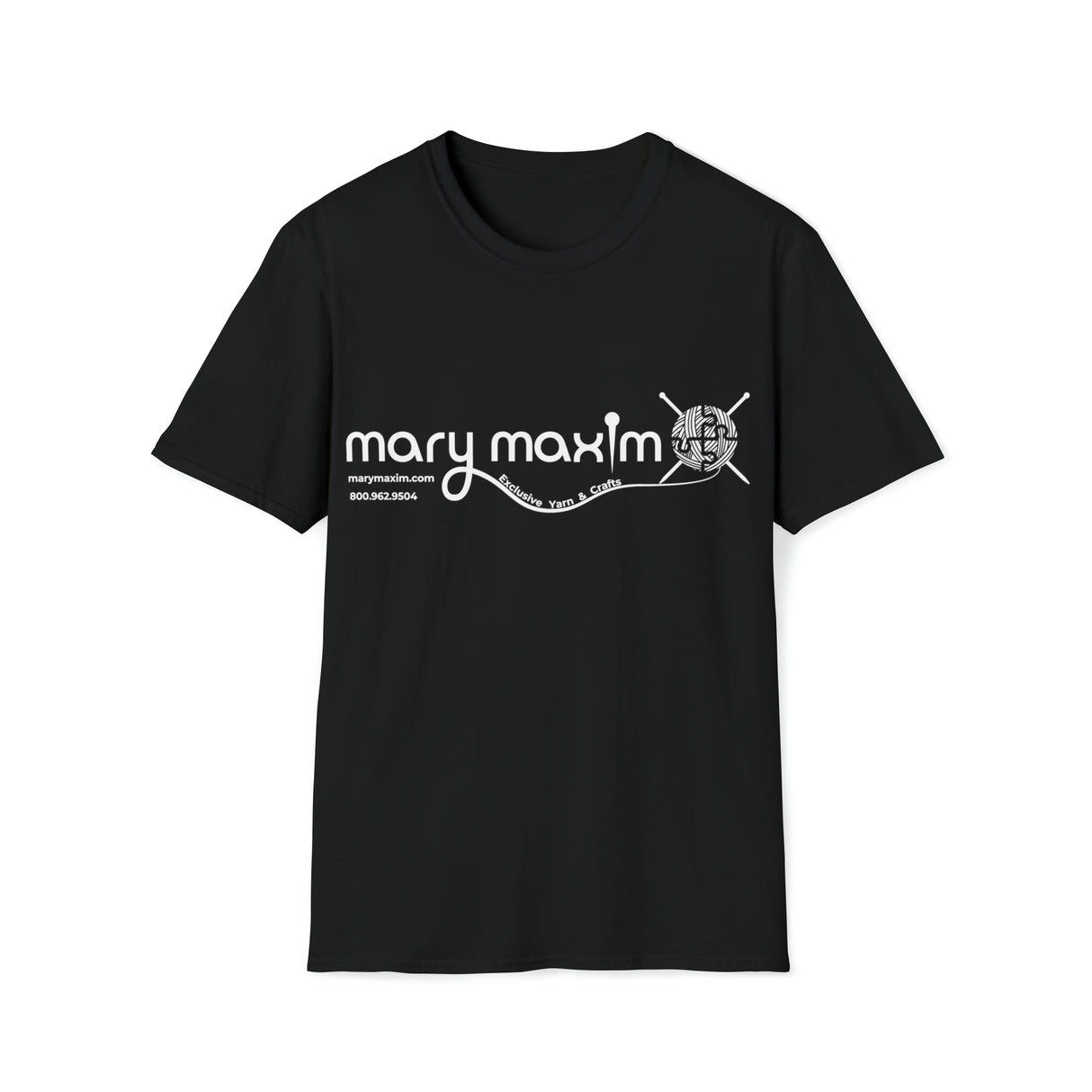 Mary Maxim Front Softstyle T-Shirt - White & Black Logo - Unisex