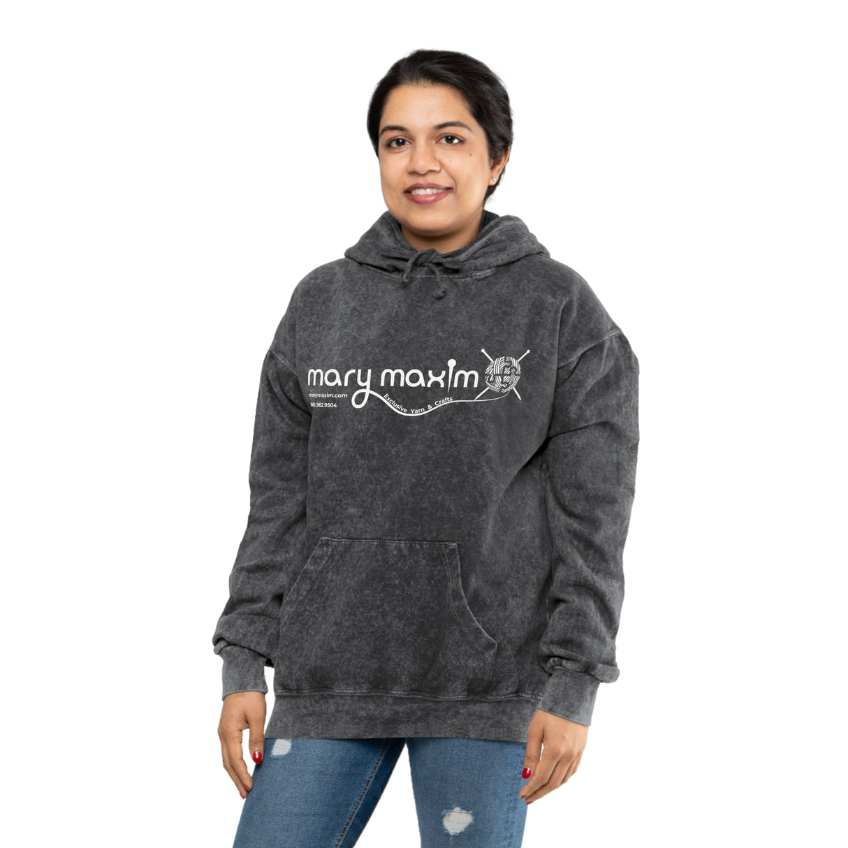 Mary Maxim Mineral Wash Hoodie - White Logo - Unisex