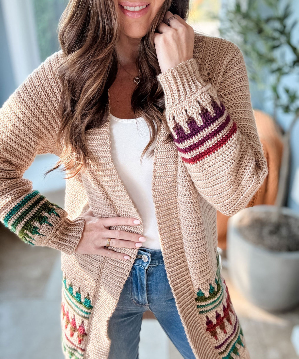 Autumn's Charm Mosaic Duster Length Cardigan