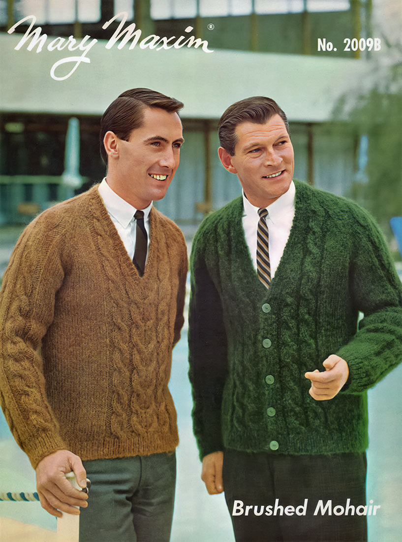 Men s Cable Pullover or Cardigan Pattern Mary Maxim