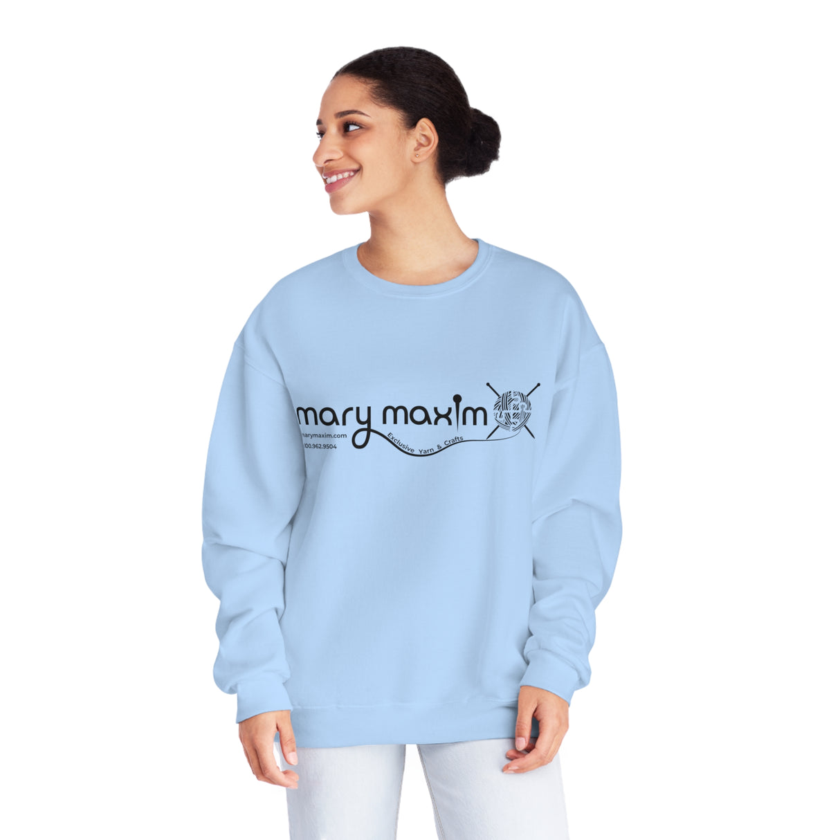 Sudadera con cuello redondo Mary Maxim - Logotipo blanco y negro - Unisex