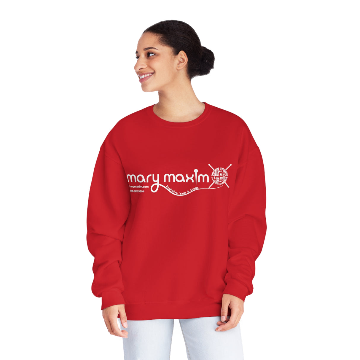 Sudadera con cuello redondo Mary Maxim - Logotipo blanco y negro - Unisex