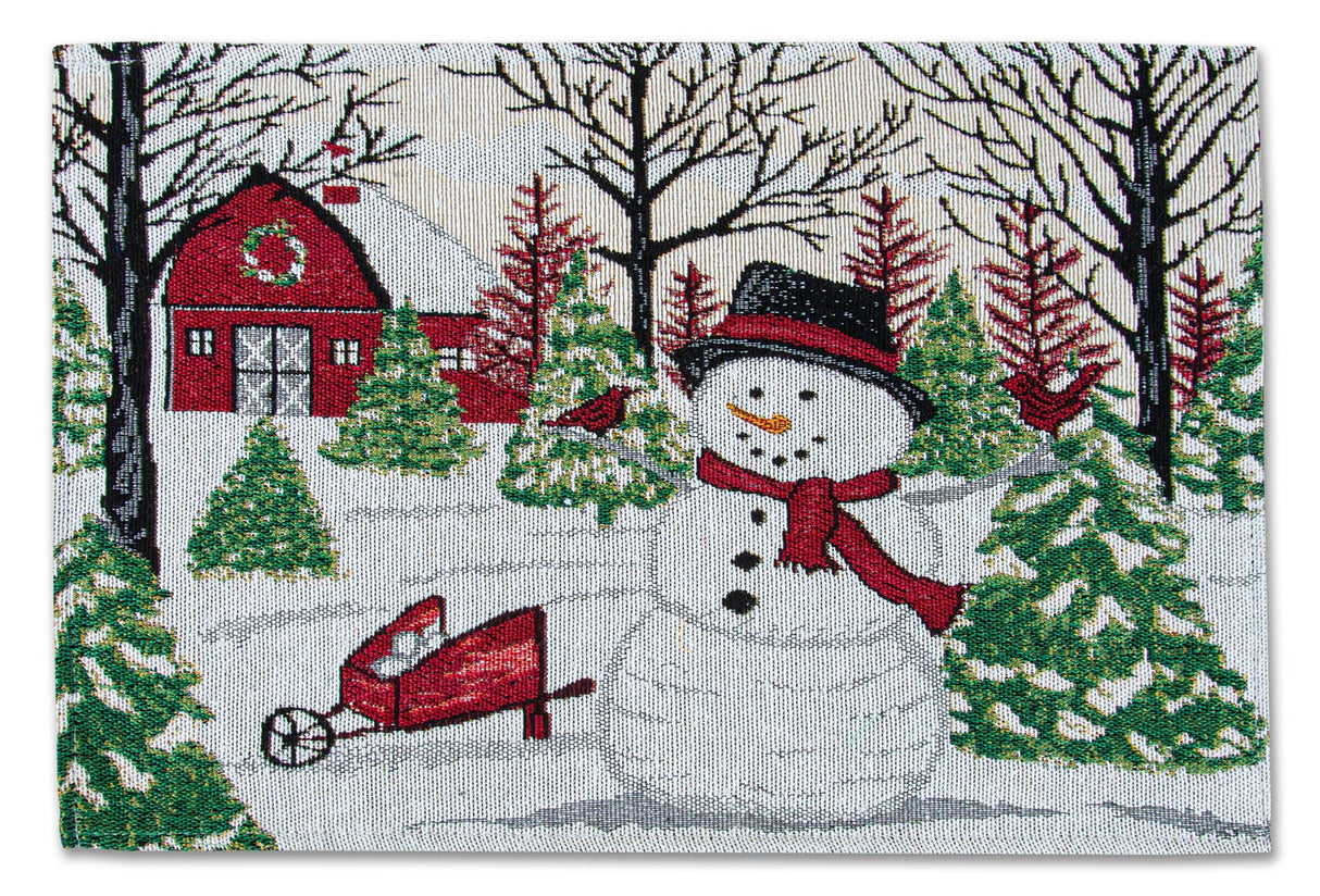 Snowman with Christmas Tree Tapestry Placemat