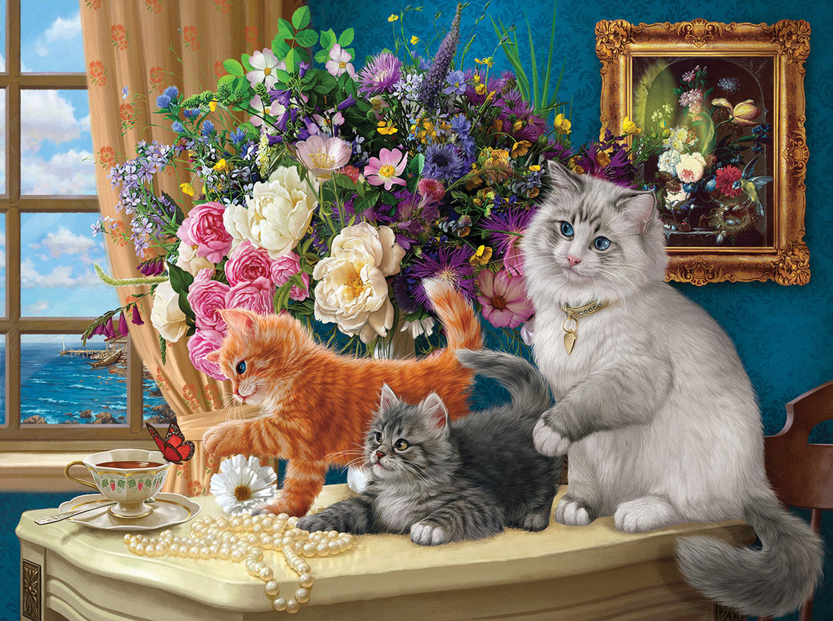 Puzzle Chatons avec fleurs