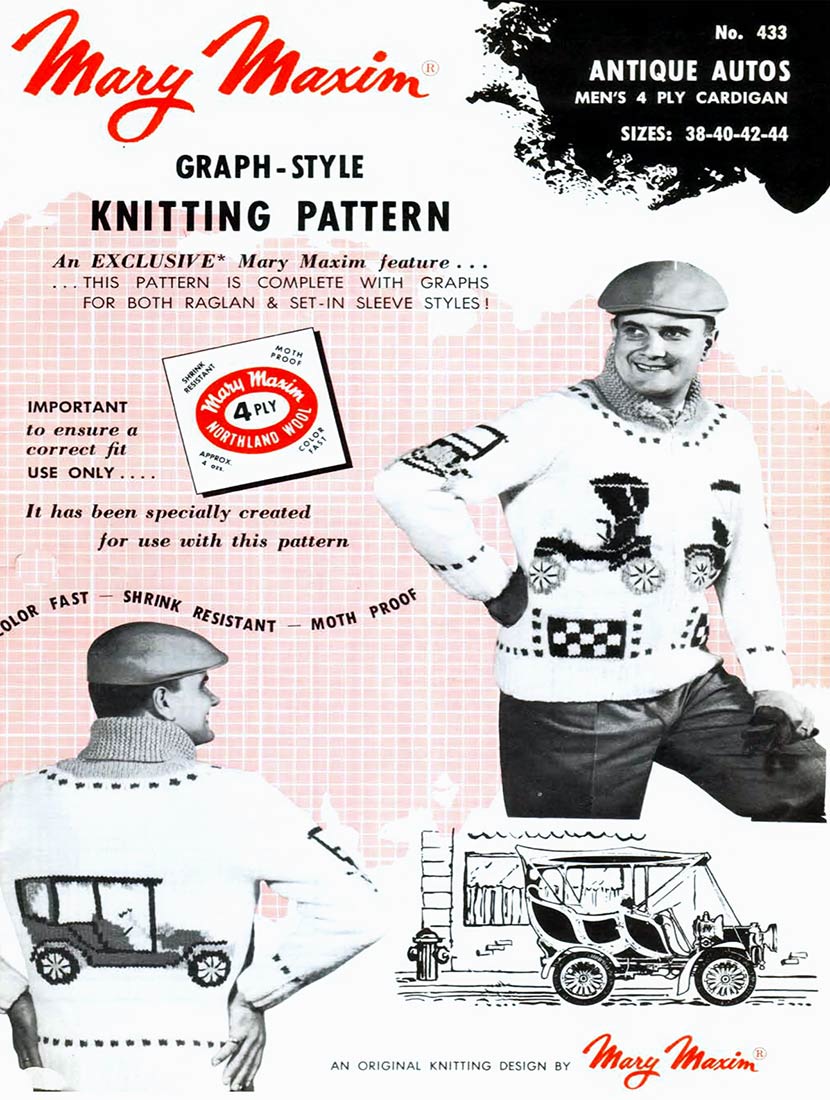 Men's Antiques Autos Cardigan Pattern