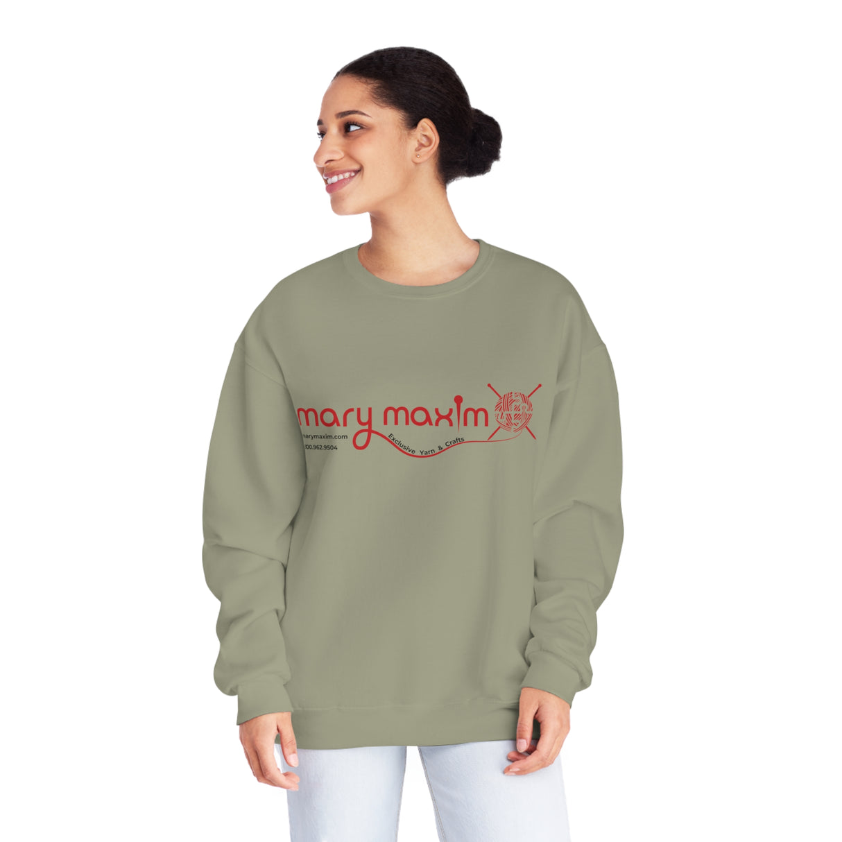 Sudadera con cuello redondo Mary Maxim - Logotipo rojo - Unisex