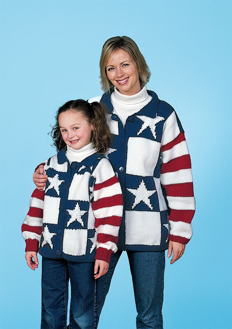 Stars and Stripes Adults Cardigan Pattern Mary Maxim