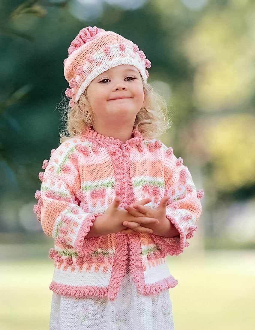 Modèle de cardigan et de chapeau Bubble Blossom