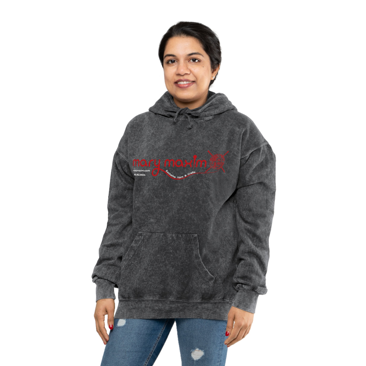 Sudadera con capucha Mary Maxim Mineral Wash - Logotipo rojo - Unisex