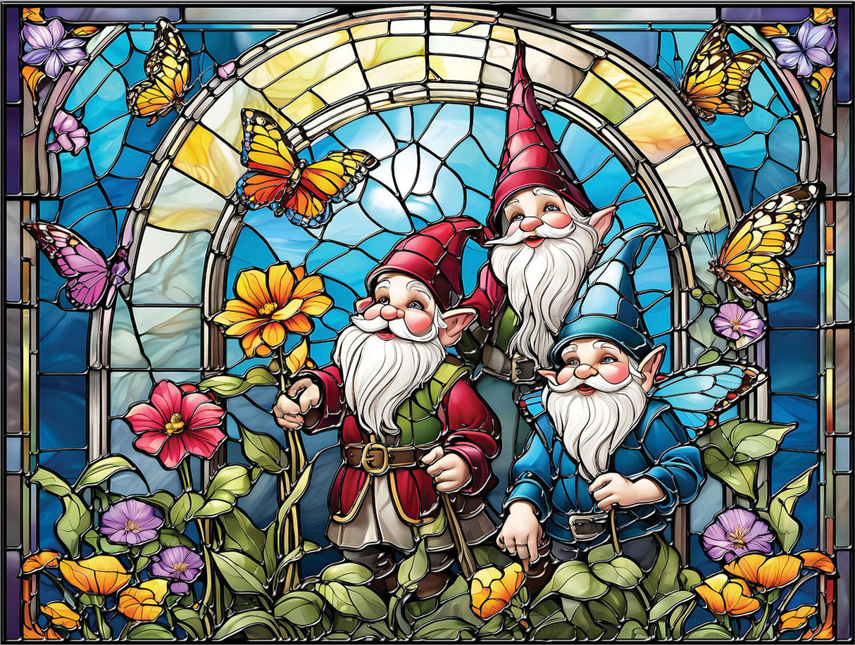 Stained Glass Gnomes Jigsaw Puzzle