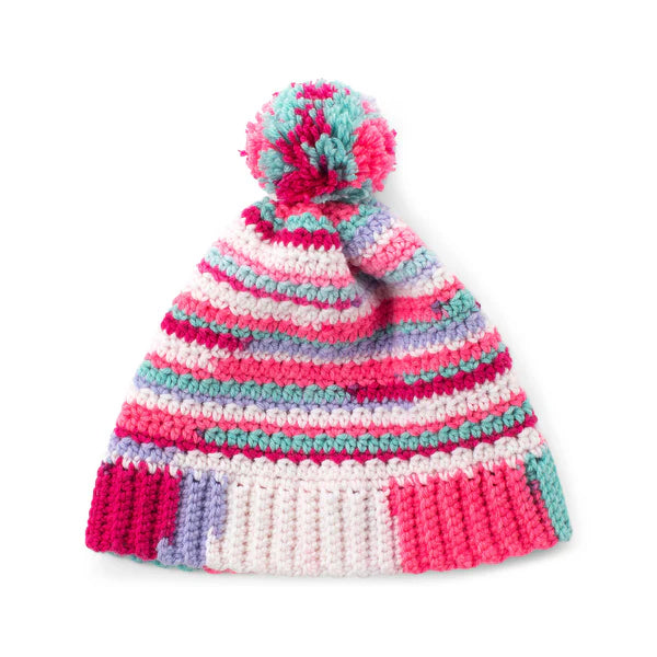 Free Red Heart Scrappy Stripes Crochet Hat Pattern