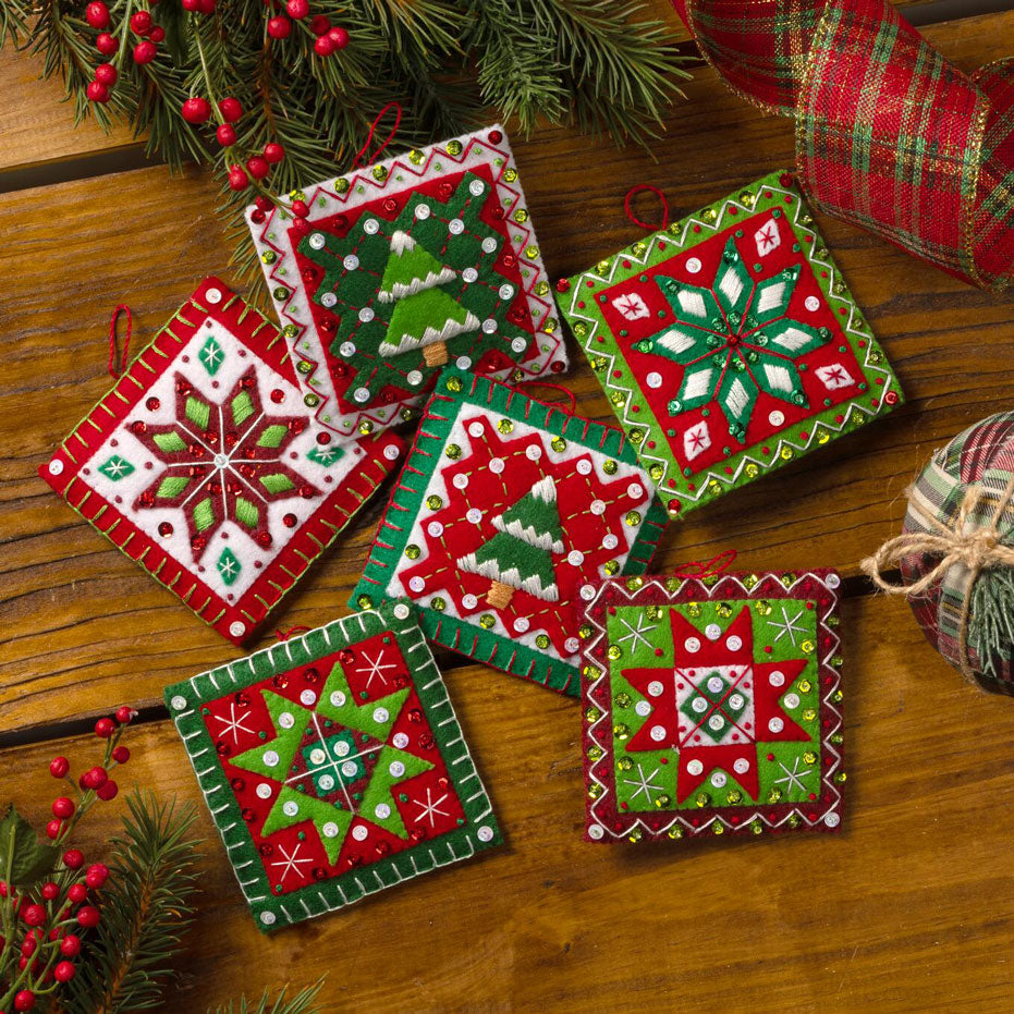 Holiday Quilt Square Felt Ornaments Mary Maxim