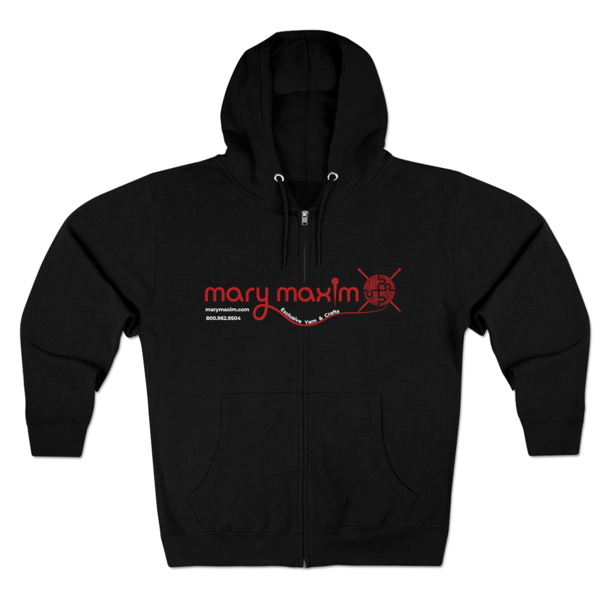 Sudadera con capucha y cremallera completa Mary Maxim - Logotipo rojo - Unisex