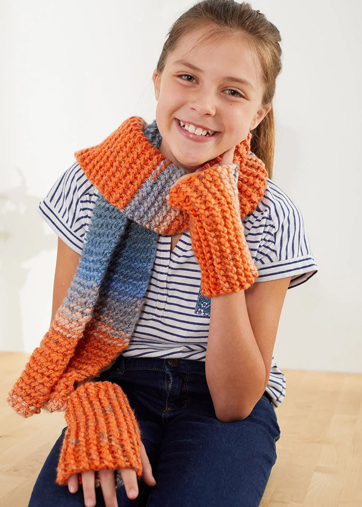 Free My First Knit Scarf and Mitts Pattern – Mary Maxim