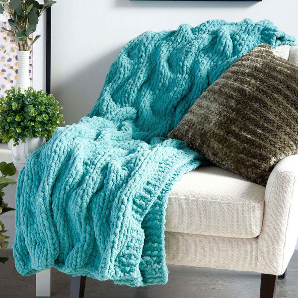 Free Bernat Jumbo Tuck Stitch Shadow Cables Knit Blanket Pattern