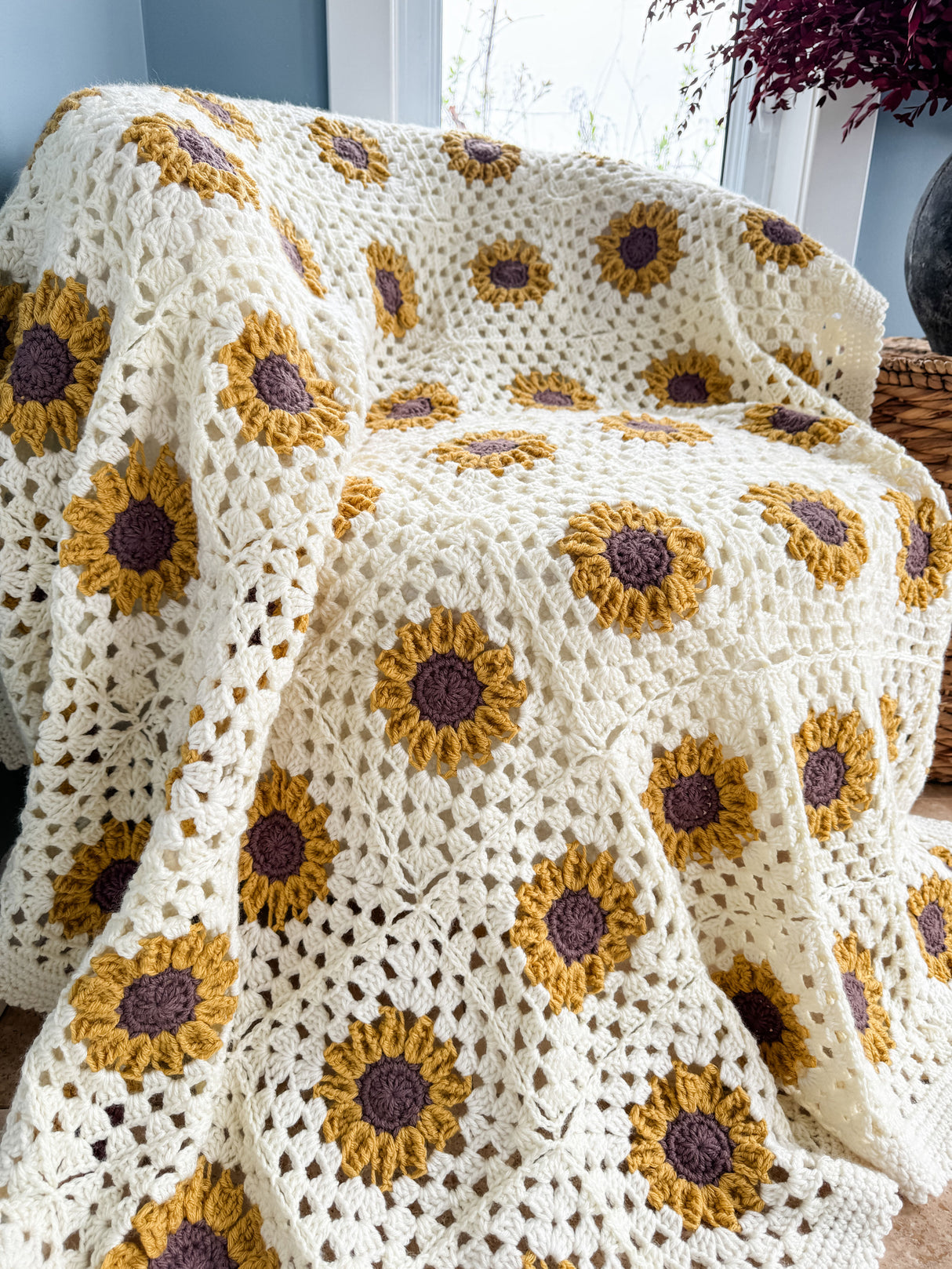 Couverture au crochet tournesol soleil d’été