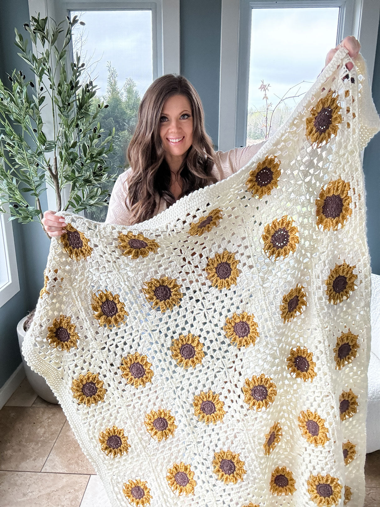 Couverture au crochet tournesol soleil d’été