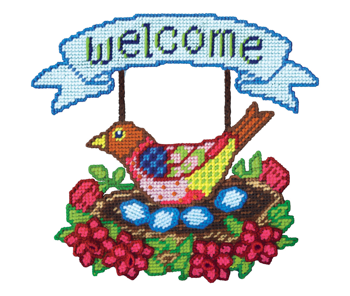 Welcome Bird Plastic Canvas Wall Hanging