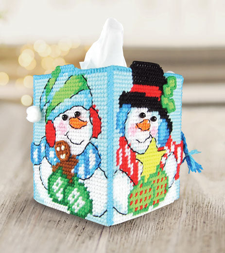 Mary Maxim 5 Snowman Plastic Canvas Tissue Box Kit