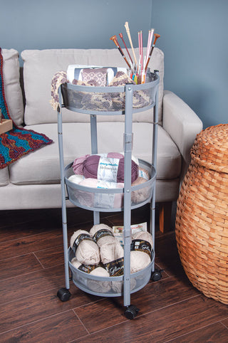 3-Tier Folding Cart - a versatile, compact cart perfect for organizing yarn, crochet supplies, or other crafting essentials.