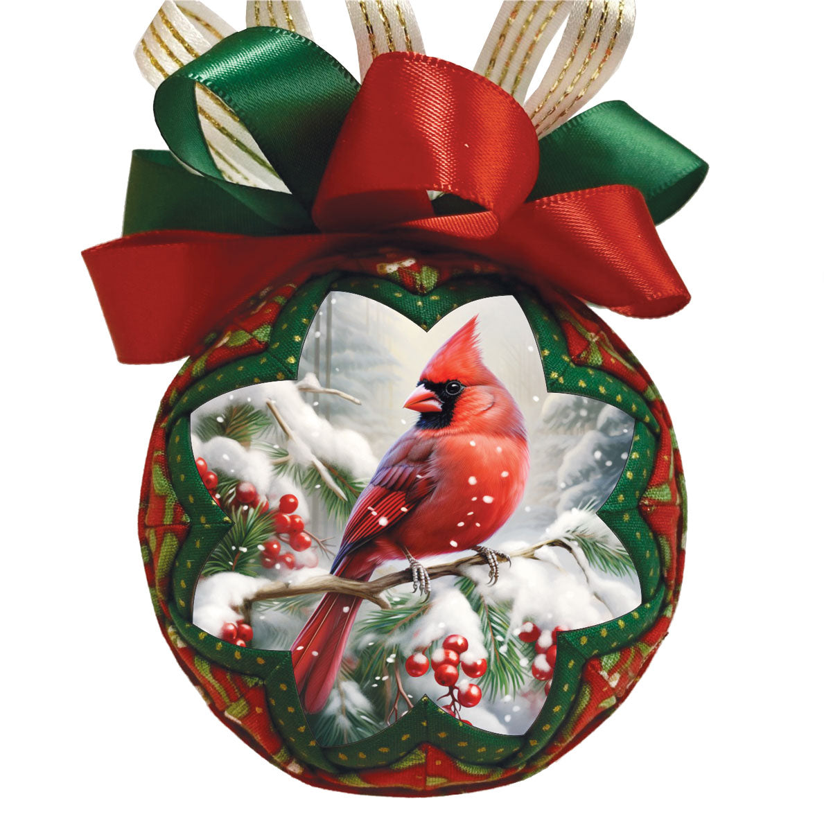 Cardinal On Branch Quilted Ornament