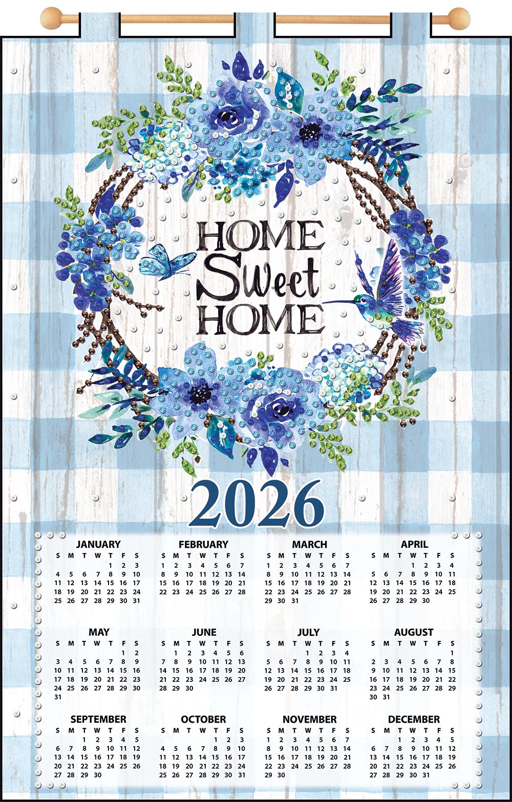 Blue Floral 2026 Felt Sequin Calendar