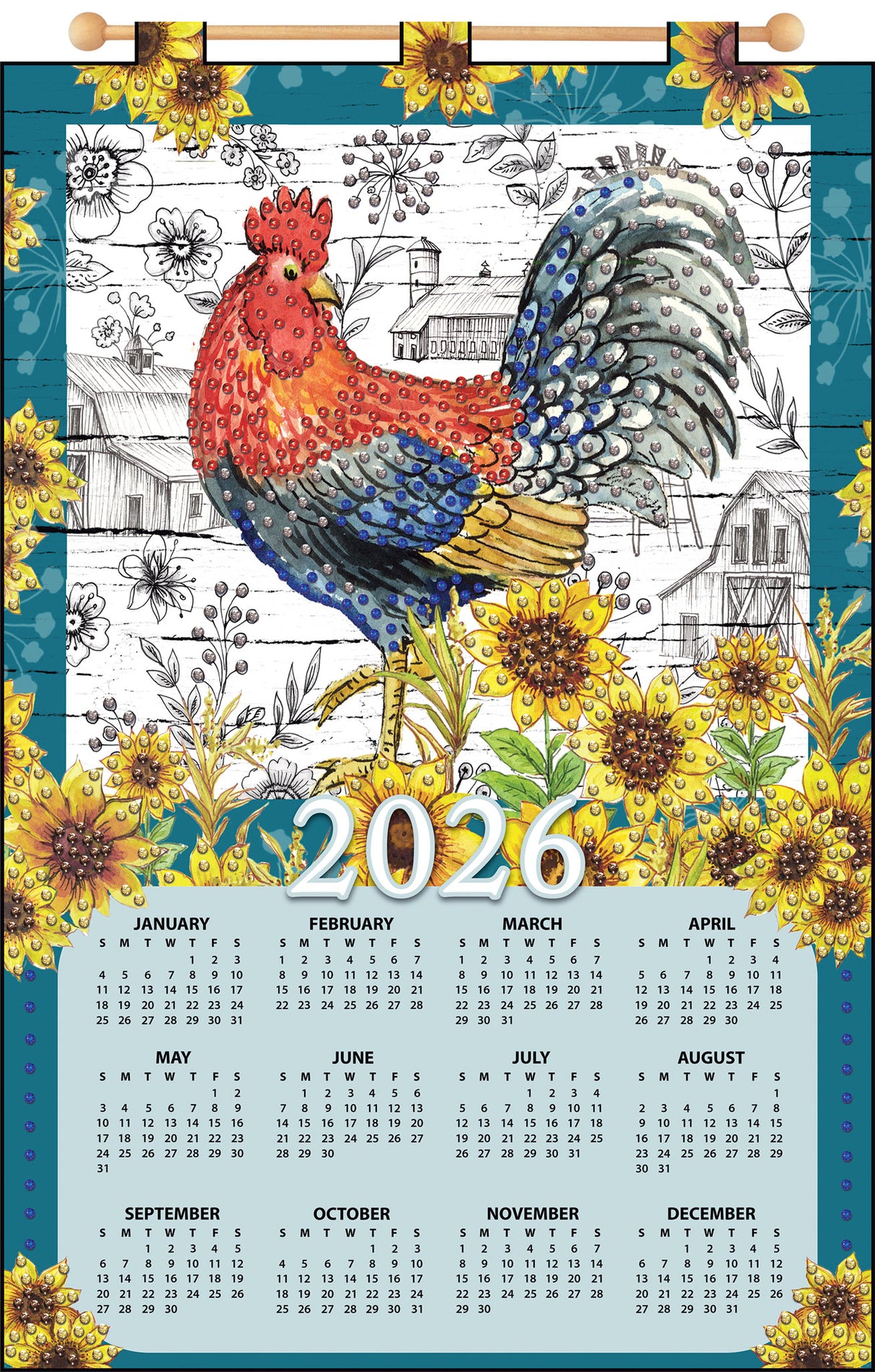 Rooster 2026 Felt Sequin Calendar