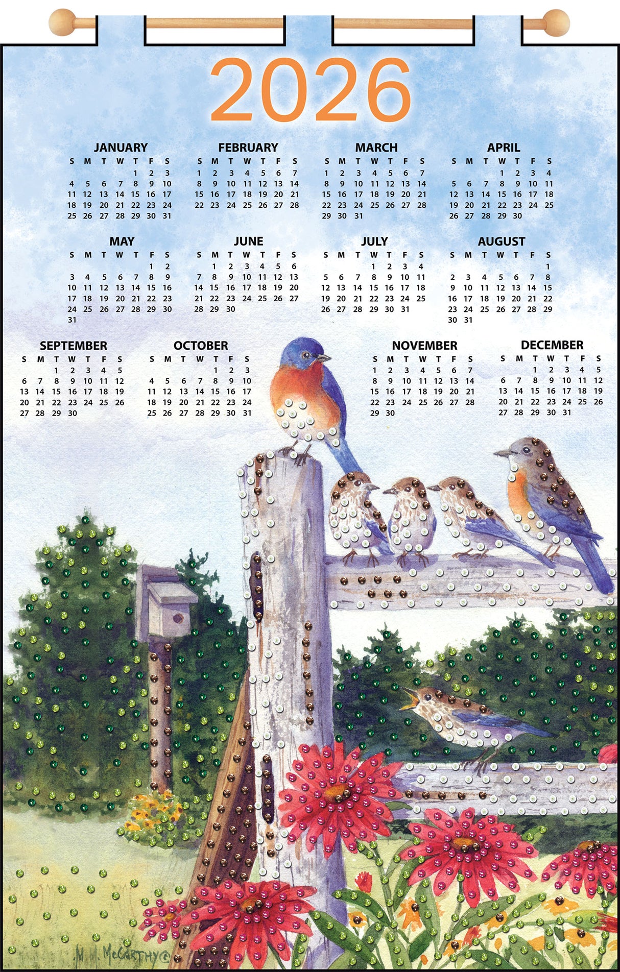 Bluebird Family 2026 Felt Sequin Calendar