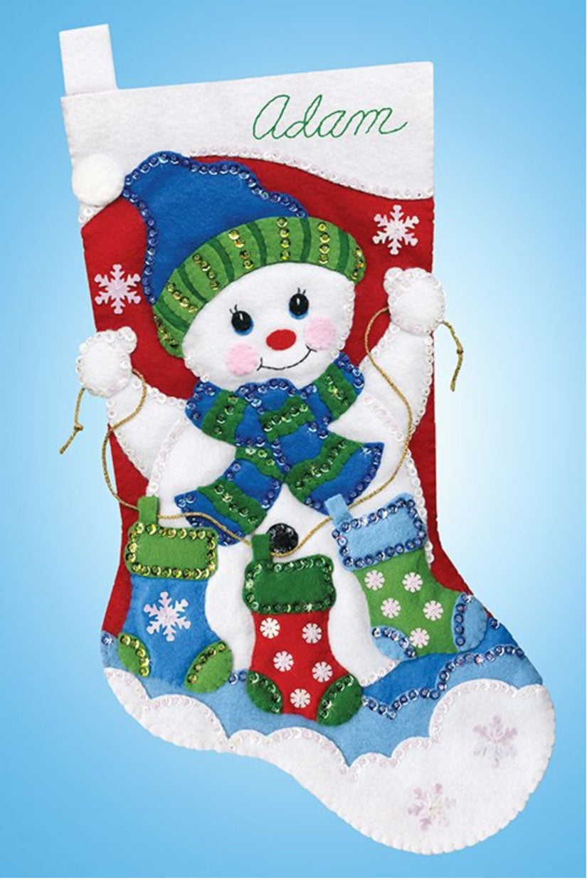 Snowman with Stockings Felt Stocking