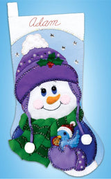 Snowman with Birds Felt Stocking