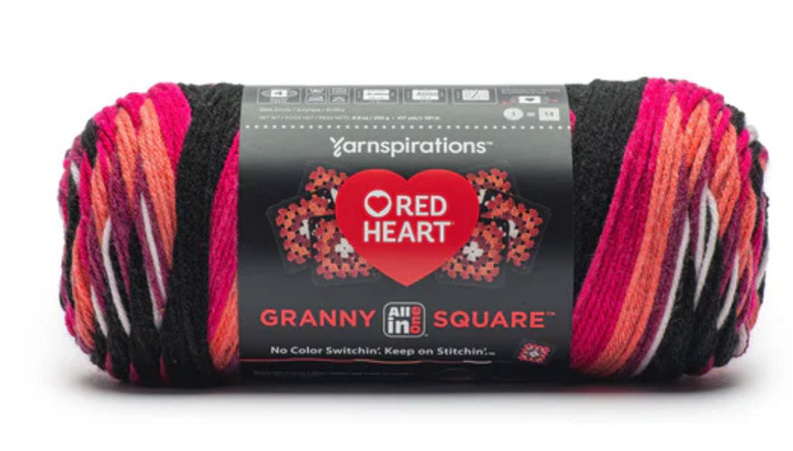 Hilo Granny Square todo en uno de corazón rojo