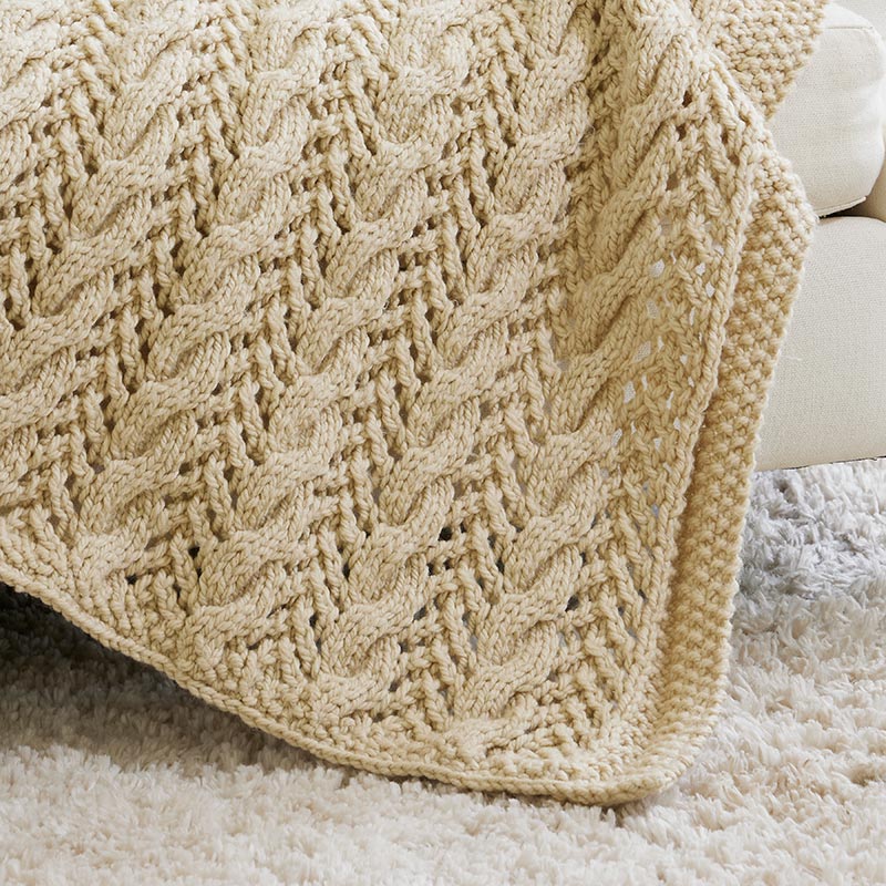 Free knitting pattern for Big Cables Throw afghan in super bulky
