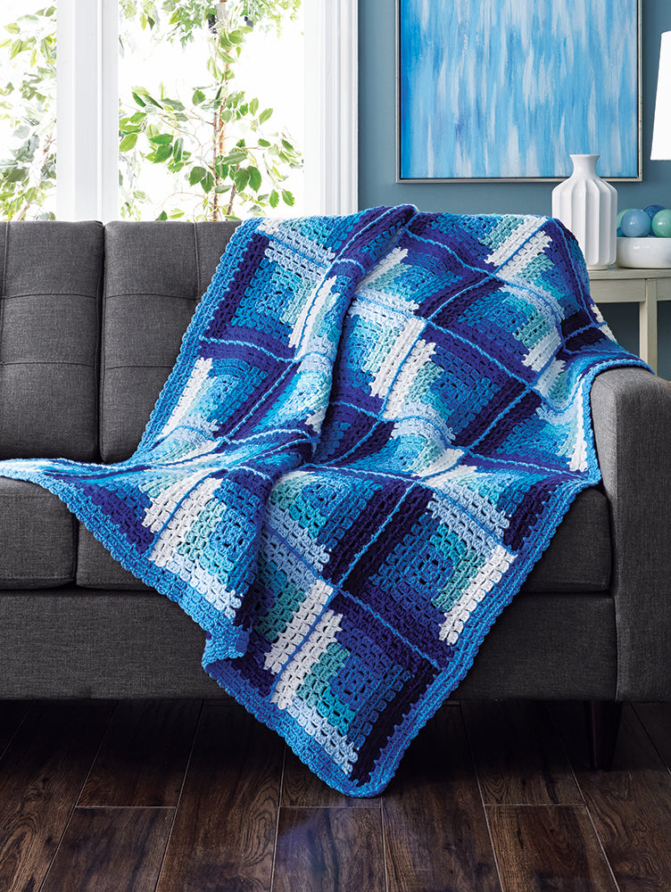 Log Cabin Blues Afghan – Mary Maxim