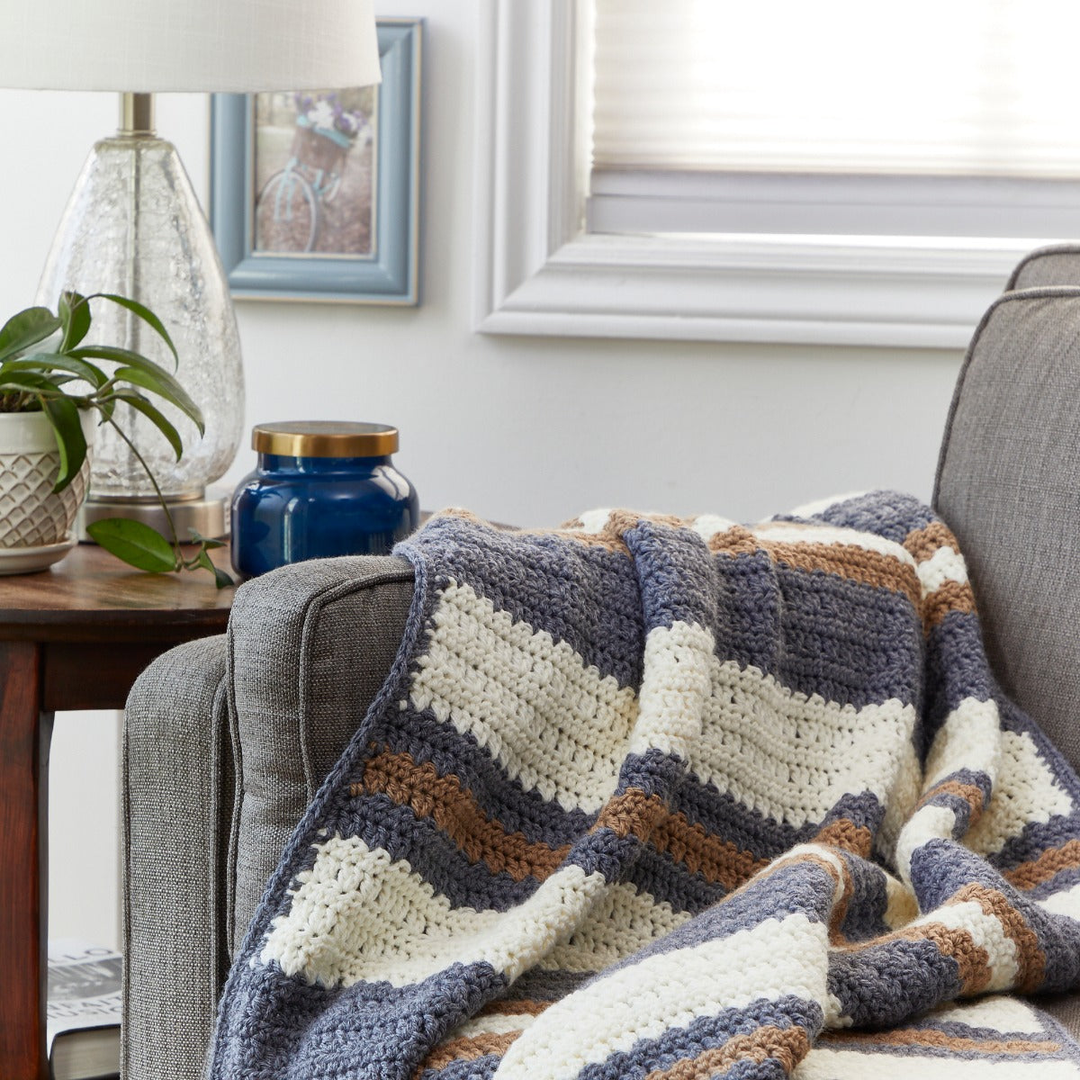 Crochet Afghan(68inWX38inL) - Coverlet - Blanket - Throw 2024 - Bedspread ''BROWN and CREAM BLOCKS''